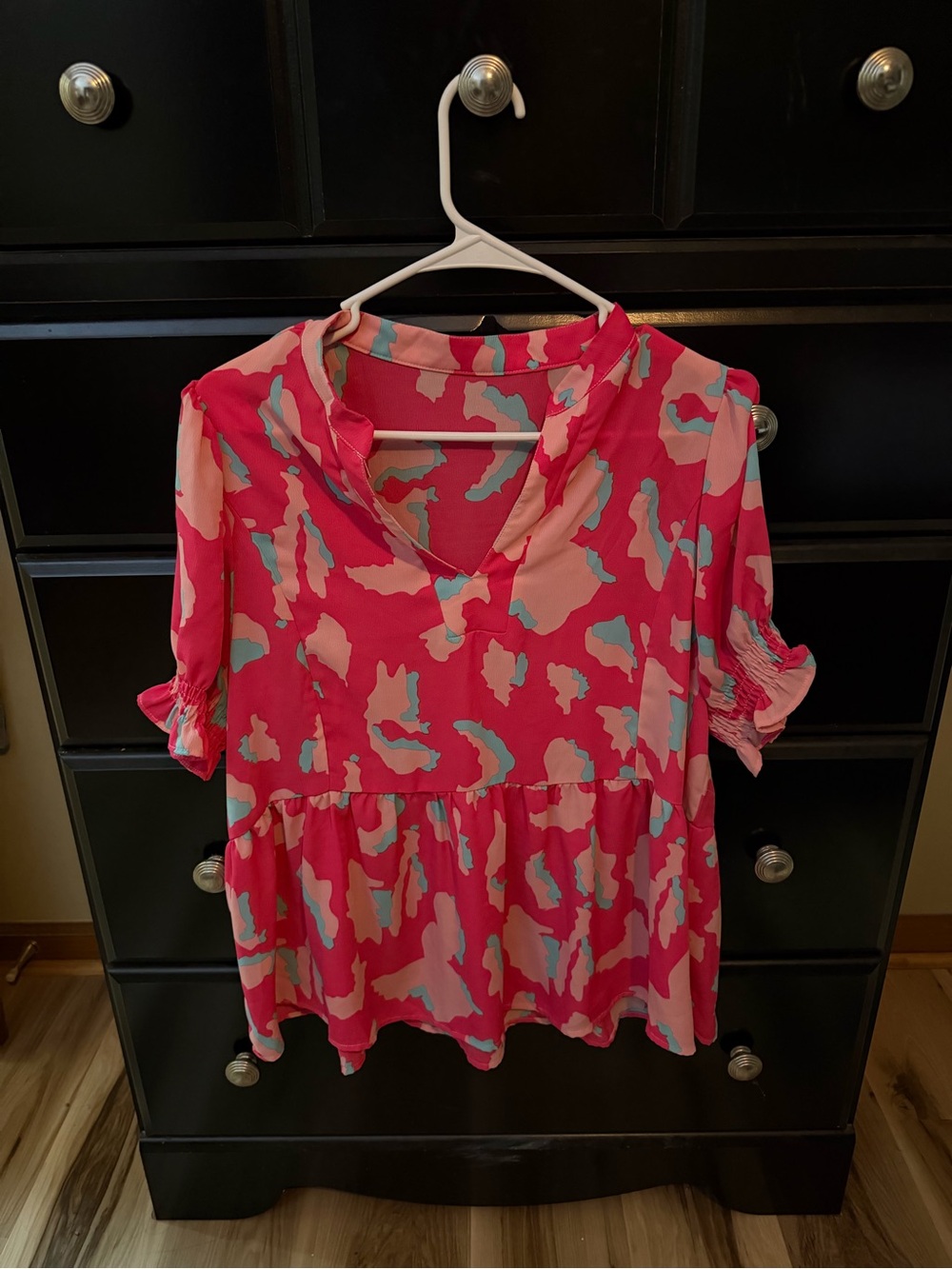 Women’s Pink Abstract Print Peplum Top